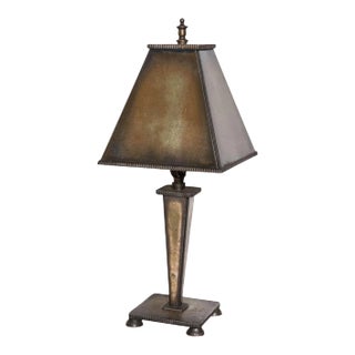 1925 Arts & Crafts Bronze Table Lamp with Bronze Pyramidal Shade For Sale