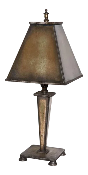 1925 Arts & Crafts Bronze Table Lamp with Bronze Pyramidal Shade