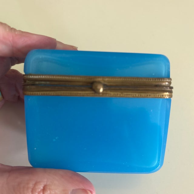 Cornflower Blue French Blue Opaline Glass Box For Sale - Image 8 of 8