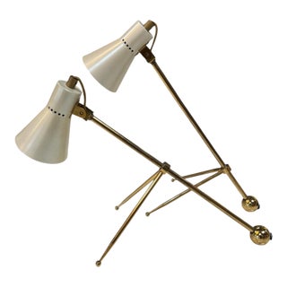 1970s Giuseppe Ostuni Style Italian Brass Table Lamps - a Pair For Sale