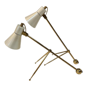 1970s Giuseppe Ostuni Style Italian Brass Table Lamps - a Pair