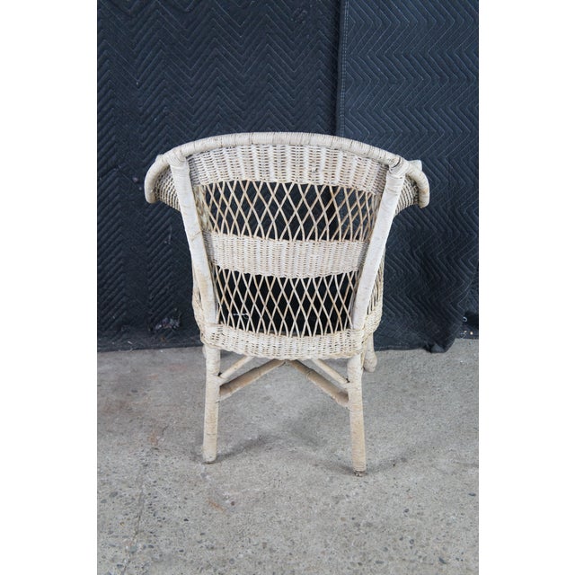 Antique White Painted Wicker Boho Chic Cottage Farmhouse Patio Lounge Armchair For Sale - Image 9 of 14