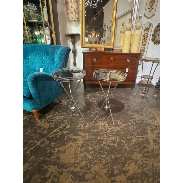 This product is a unique pair of Italian Jansen style chrome drink tables, perfect for adults to use in their living room....