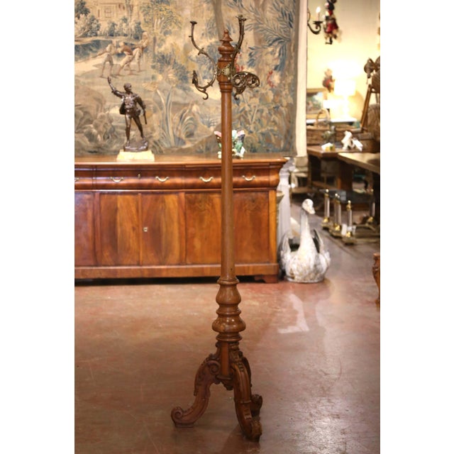 Mid 20th Century Early 20th Century French Oak and Gilt Metal Hall Tree Coat Rack For Sale - Image 5 of 7