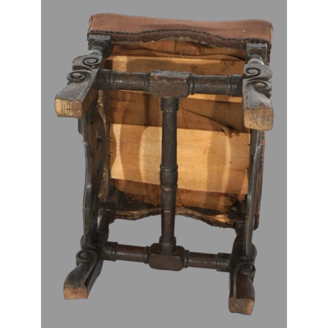 Brown Late 19th Century Antique English Carved Oak Footstool Bench With Floral Tapestry Seat For Sale - Image 8 of 10