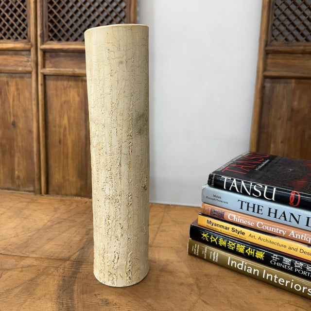 Textured Cylinder Shaped Cream & Ochre Prem Vase For Sale - Image 4 of 9