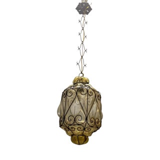 Wrought Iron and Murano Glass Pendant Light, 1950s For Sale