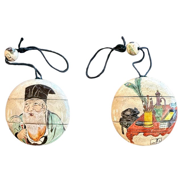 A Japanese three-section inro made from ceramic with glazed painting with an original ensuite Ojime circa 18th century of...