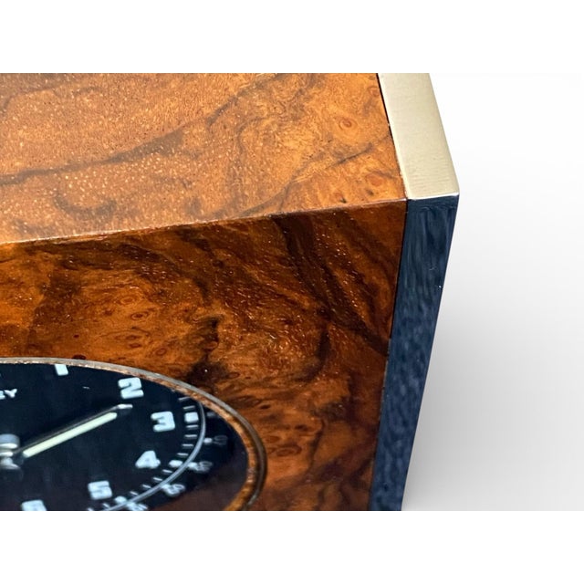 Linley Walnut Burl and Chrome Dual-Time Desk Clock, 2005 For Sale - Image 6 of 18