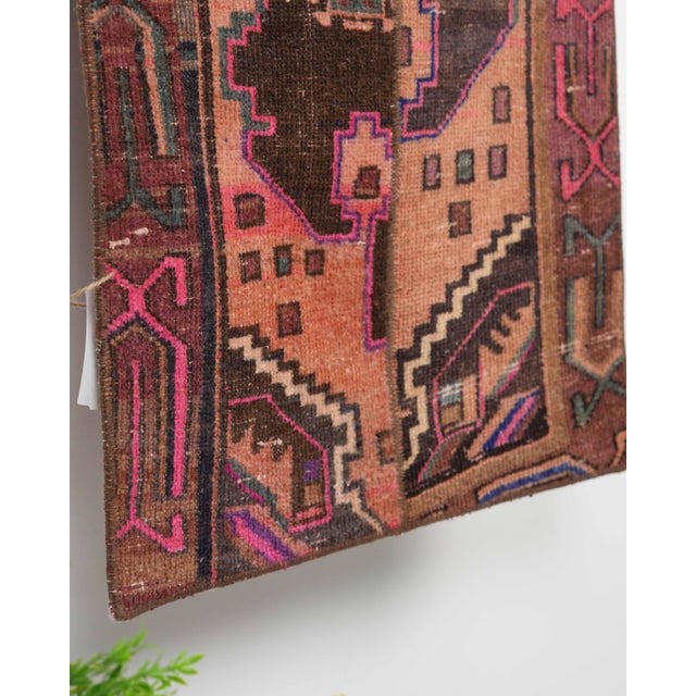 Orange Vintage Orange Patchwork Turkish Runner Rug - Handwoven Wool Boho Carpet For Sale - Image 8 of 9