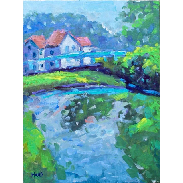 Blue Bridge at the Canal Oil Painting For Sale