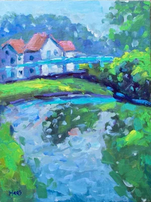 Blue Bridge at the Canal Oil Painting