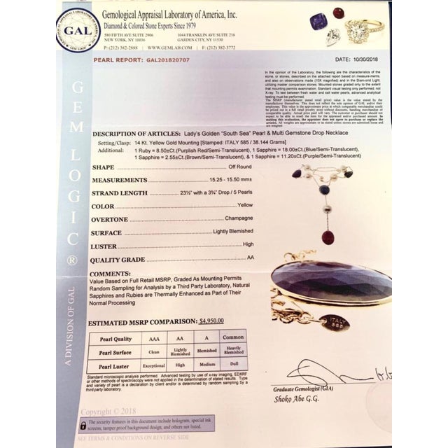 South Sea Pearl Ruby Sapphire Necklace 14k Gold Certified For Sale In New York - Image 6 of 8