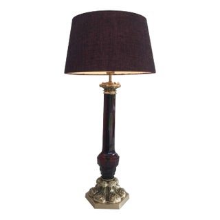 Dark Red Crystal and Bronze Table Lamp from Cristal & Bronze Paris, Circa 1940 For Sale