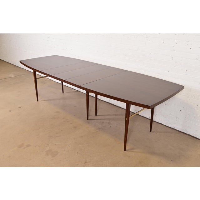 Paul McCobb for Directional Mid-Century Modern Walnut and Brass Extension Dining Table, Newly Refinished For Sale - Image 14 of 14