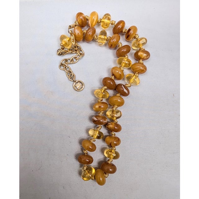 Metal Vintage Signed Givenchy Goldtone Faux-Amber Beaded Necklace For Sale - Image 7 of 9