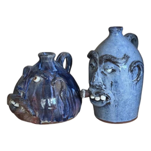 A Pair of Face Jugs by Billie Joe Craven For Sale