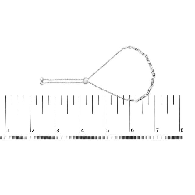 Early 21st Century .925 Sterling Silver 1/2 Cttw Diamond Alternating Heart Link Adjustable Bolo Bracelet (I-J Color, I3 Clarity) - 4" to 10" Inches For Sale - Image 5 of 5