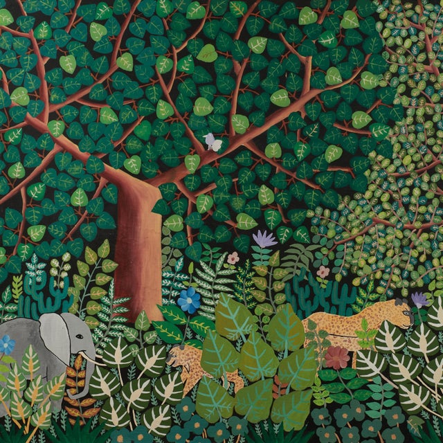 Vintage Haitian Painting of a Jungle Scene With Animals For Sale - Image 4 of 11