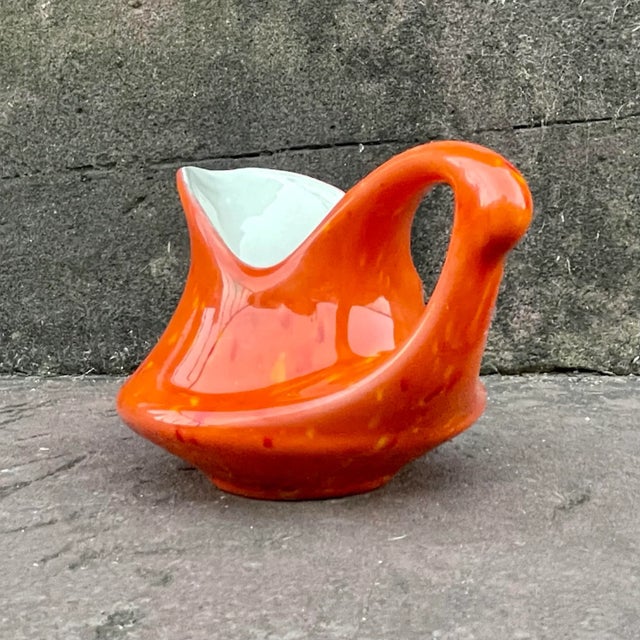 Ceramic Vintage Mid-Century Modern Orange Speckle Creamer For Sale - Image 7 of 11