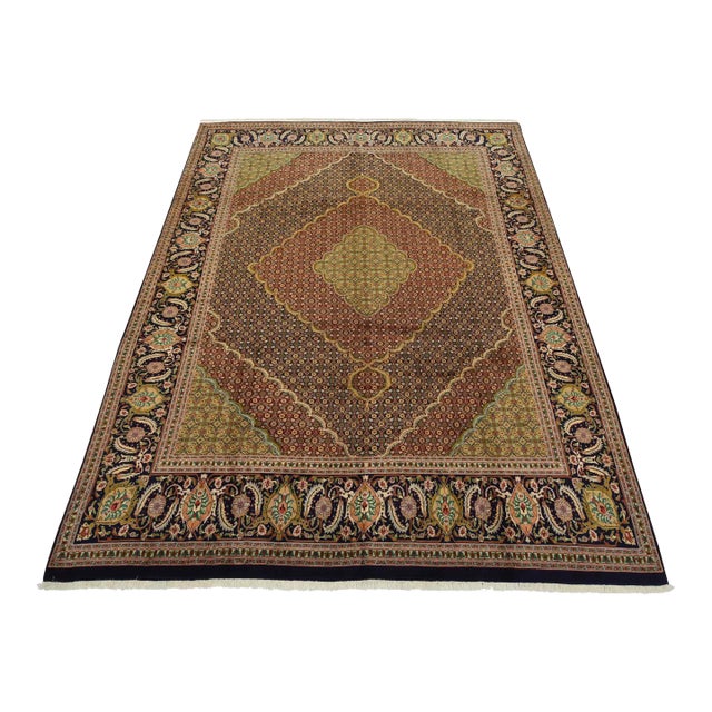 Fine Tabriz Rug 9’9” X 12’7” Blue Wool Traditional Hand-Knotted Carpet For Sale