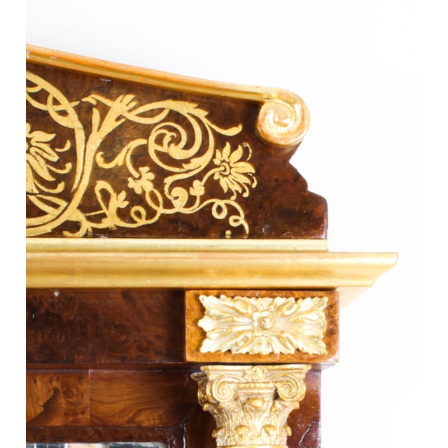 Wood Antique French Burr Walnut Parcel Gilt Mirror, 1800s For Sale - Image 7 of 12