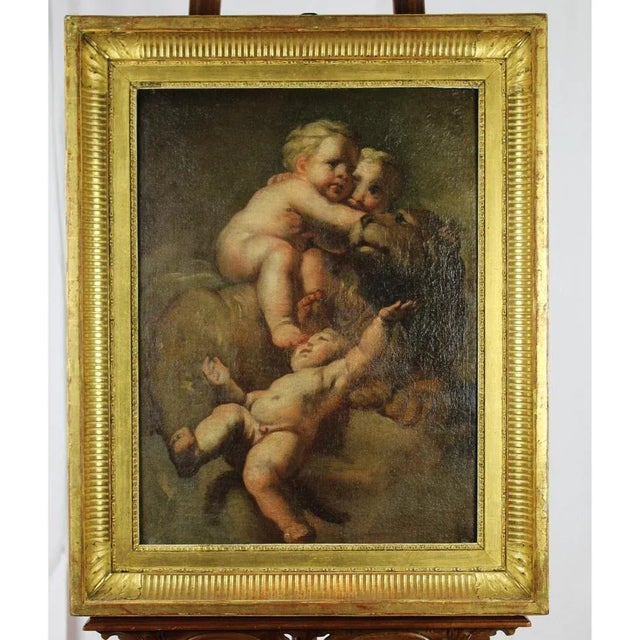 Putti with a Lion, 1800s, Oil on Canvas, Framed For Sale - Image 5 of 5