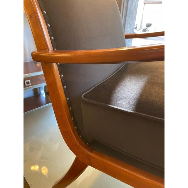 1940s Cherrywood Chairs with Black Velvet Cushions, 1940, Set of 2 For Sale - Image 5 of 17