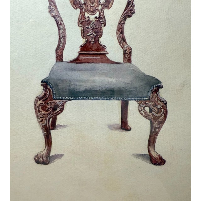 Antique 19th Century Original Mahogany Dining Armchair Chair Watercolor Painting For Sale - Image 4 of 7