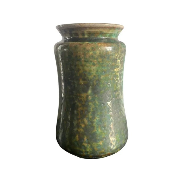 Stunning vintage studio pottery vase, in tones of sea green, aqua, and chartreuse. This vase has a different look from...