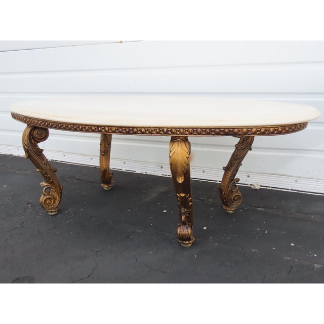 French Antique Gold Finish Oval Marble Top Coffee Table 6640 For Sale - Image 14 of 18