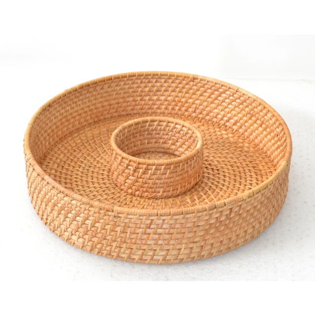 1960 Rattan, Cane & Bamboo Chip & Dip Server For Sale - Image 13 of 13