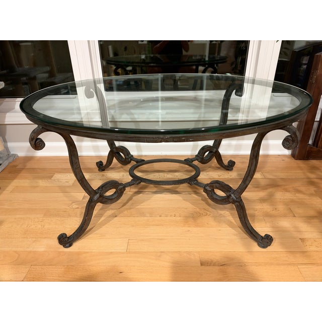 Vintage French Style Wrought Iron and Glass Coffee Table For Sale - Image 4 of 13