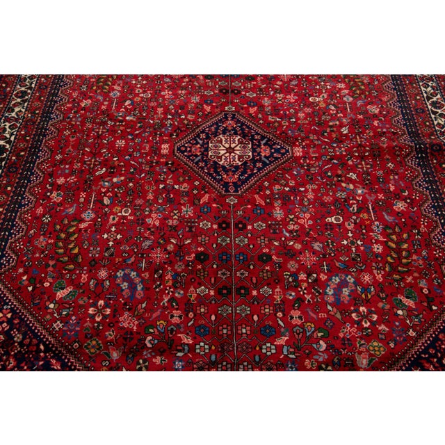 Textile 1960s Persian Handmade Shiraz Wool Rug With Red Floral Motif For Sale - Image 7 of 7