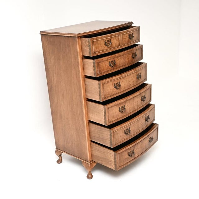 1930s Bow Front Burr Walnut Chest of Drawers, 1930s For Sale - Image 5 of 11