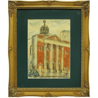 Ben Ganz, 1930's Tremont Temple, Judaica Watercolor, Bronx New York City, 1939 For Sale