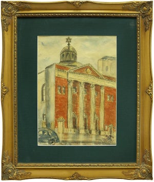 Ben Ganz, 1930's Tremont Temple, Judaica Watercolor, Bronx New York City, 1939