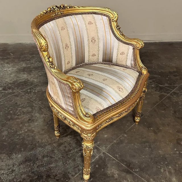 Antique Italian Neoclassical Louis XVI Petite Giltwood Bergeres ~ Armchairs For Sale - Image 9 of 13