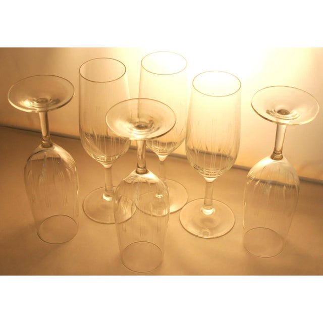 Mid-Century Modern Mid Century Modern Century Champagne Flutes Clear Crystal With Incised Vertical Lines Set of 6 For Sale - Image 3 of 12