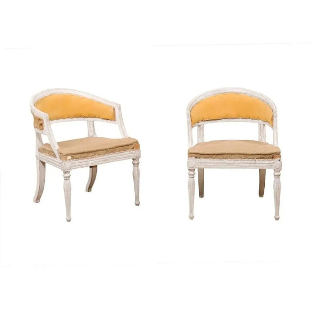 Late 19th Century Swedish Gustavian Style Painted Tub Chairs with Carved Campanula Friezes - A Pair For Sale - Image 5 of 13