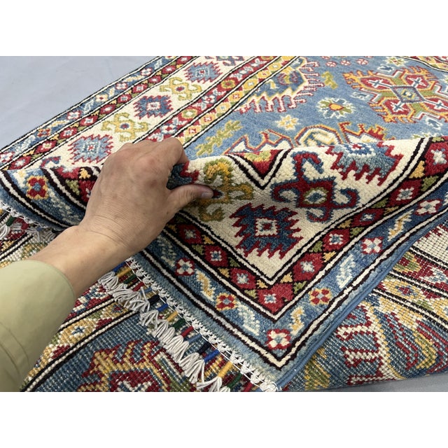 Blue Kazak Wool Rug With Three Medallions and Ivory Border, 3'4" X 4'10" For Sale - Image 9 of 14