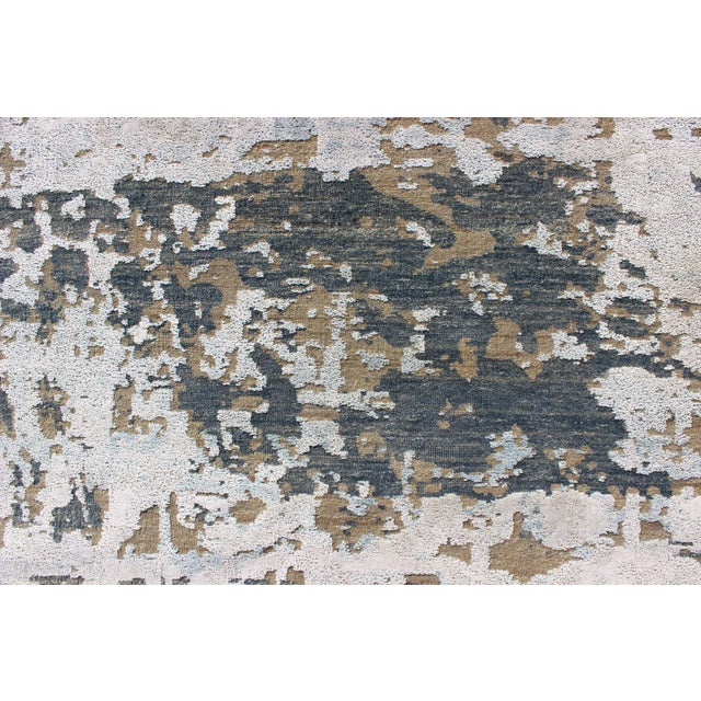 Textile Modern Hand-Knotted Rug in Wool With All-Over Modern Design in Ivory, Brown, Gray and Blue For Sale - Image 7 of 11