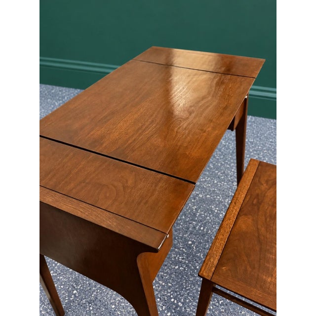 Mid-Century Drexel Profile Walnut Vanity and Matching Stool by John Van Koert Cir. 1960 For Sale - Image 11 of 12