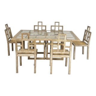 Vintage Chairs and Dining Table in Limed Oak by Jean Michel Wilmotte, 1970s, Set of 7 For Sale