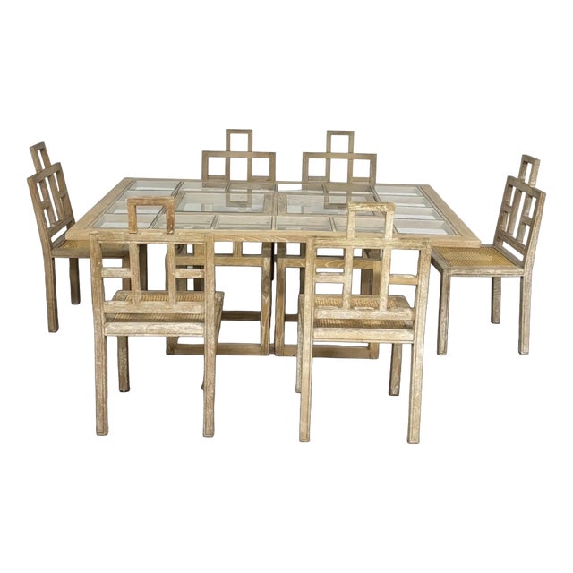 Vintage Chairs and Dining Table in Limed Oak by Jean Michel Wilmotte, 1970s, Set of 7 For Sale