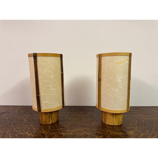 Bamboo and Rice Paper Table Lamps in the style of George Nakashima, 1960s, Set of 2 For Sale - Image 6 of 13