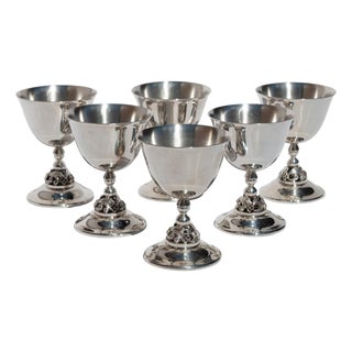 1950s Set of Six Mid Century Modern Alphonse La Paglia Sterling Silver Wine Goblets For Sale
