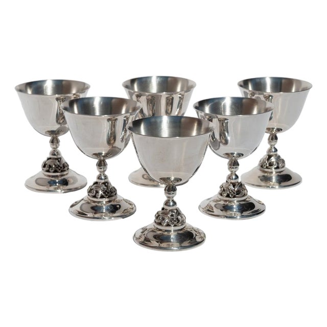 1950s Set of Six Mid Century Modern Alphonse La Paglia Sterling Silver Wine Goblets For Sale