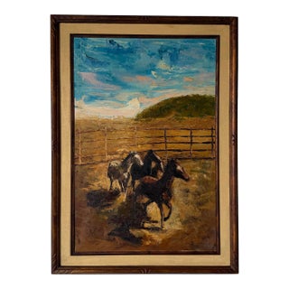 1970s Dhley Impressionist Horses Landscape Oil on Canvas Painting For Sale