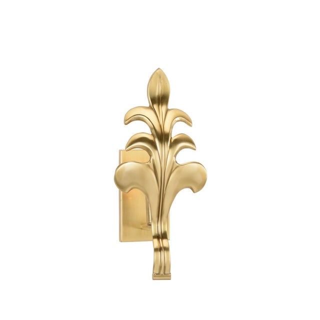Antique Brass Acanthus Leaf Shaped Sconce. Clean with a dry cloth